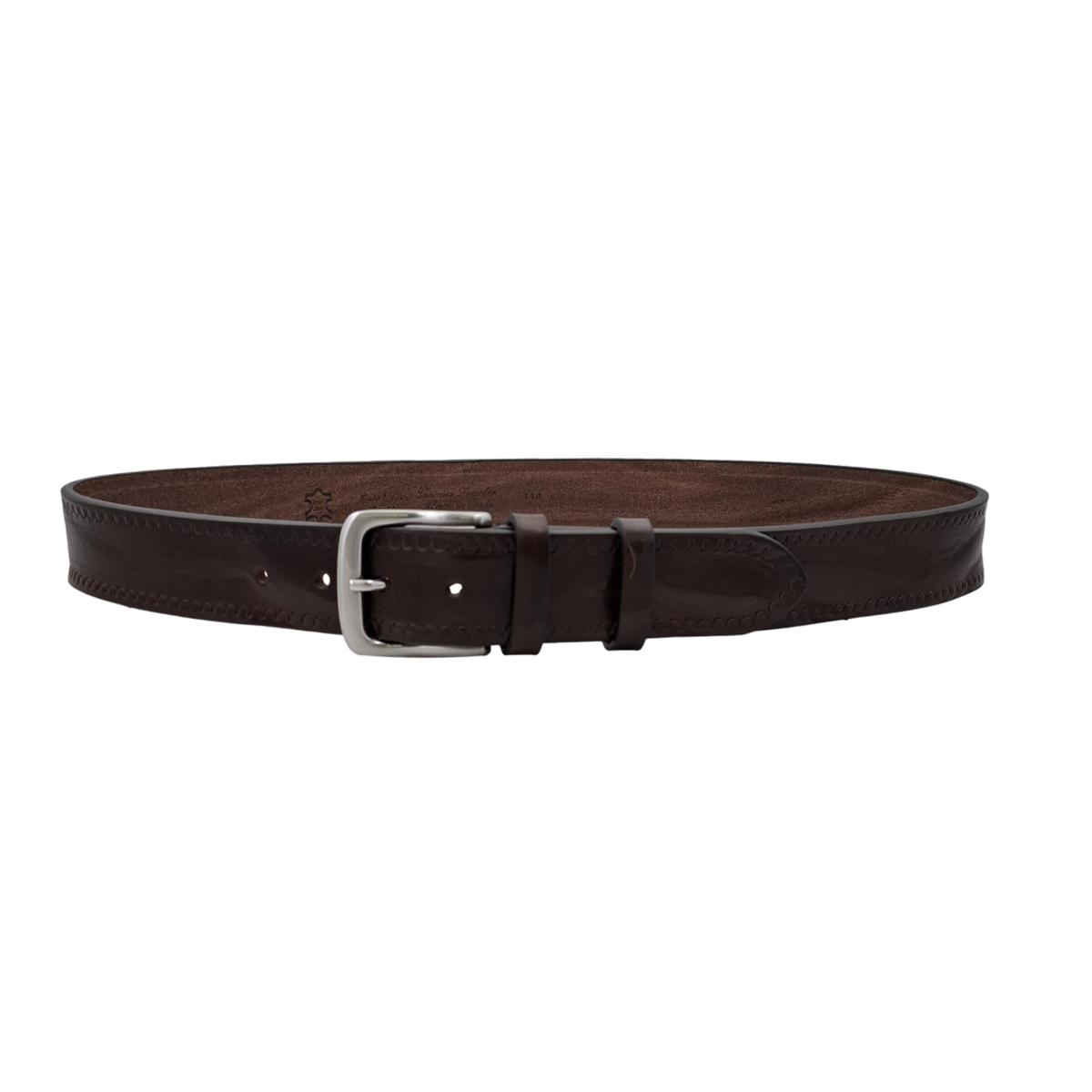 Texas - Cintura 4 cm in cuoio di toro con contorni lavorati a mano e fibbia satinata