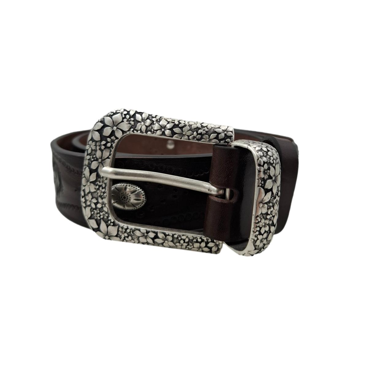Pegaso - Cintura in cuoio 4 cm con borchie ,fantasie di cavalli , passante e fibbia metallici - ESPERANTOBELTS