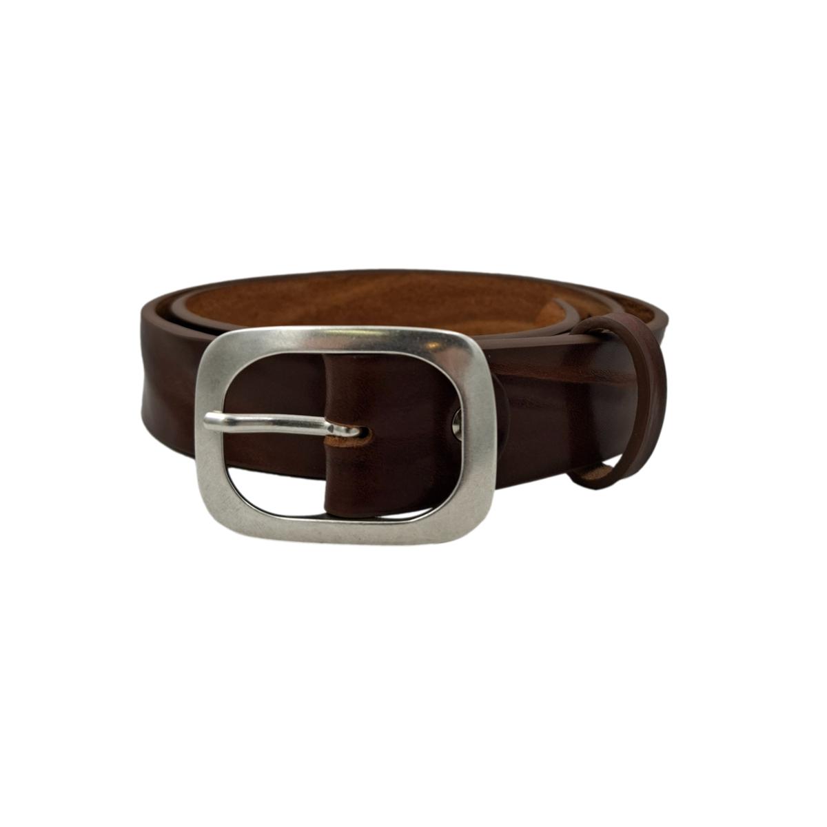 Cintura in Cuoio di Toro Design Casual con Fibbia intera Satinata (Altezze 3,5 cm e 4 cm)