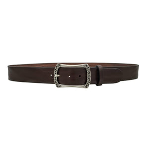 Babylon - Cintura 4 cm in vero cuoio  Moro con fibbia intera a fantasie geometriche