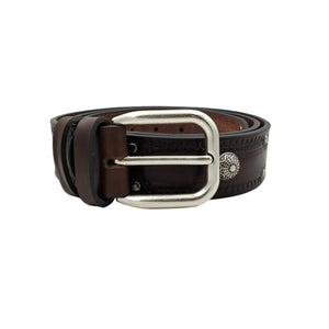 Bellagio - Cintura 4 cm in cuoio di toro con borchie argentate e pietre celesti