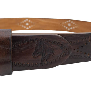 🔥 NOVITA' 🔥 Pegaso - Cintura in cuoio 4 cm con borchie ,fantasie di cavalli , passante e fibbia metallici