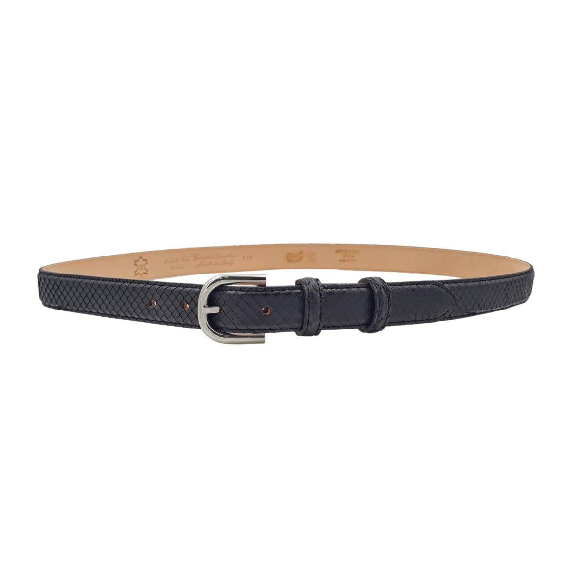 Nancy - Cintura 2,5 cm in vero pitone con fibbia Nichel free e fodera in pelle