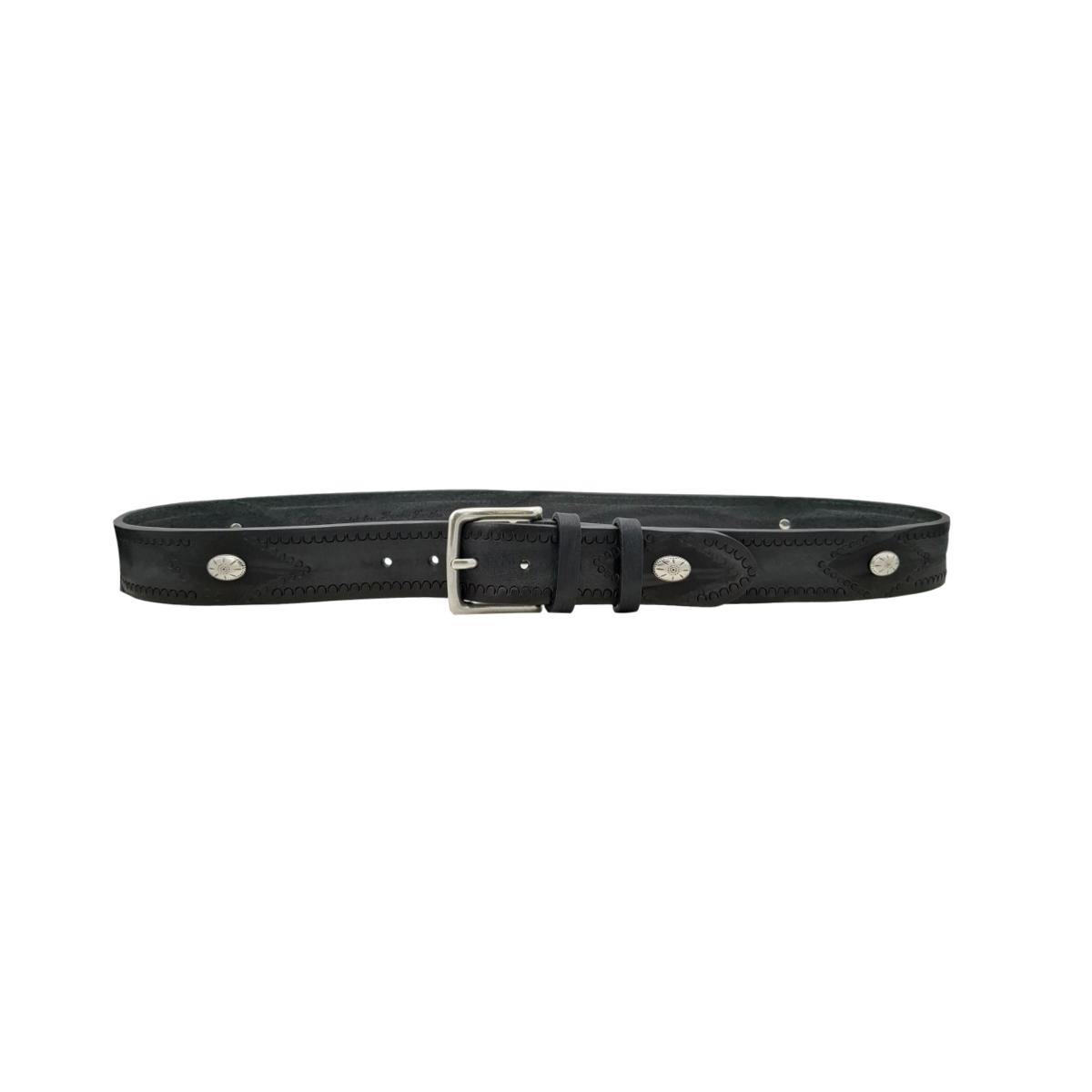 Black Washed - Cintura 4 cm in cuoio effetto Washed con borchie,ricami e fibbia in ottone