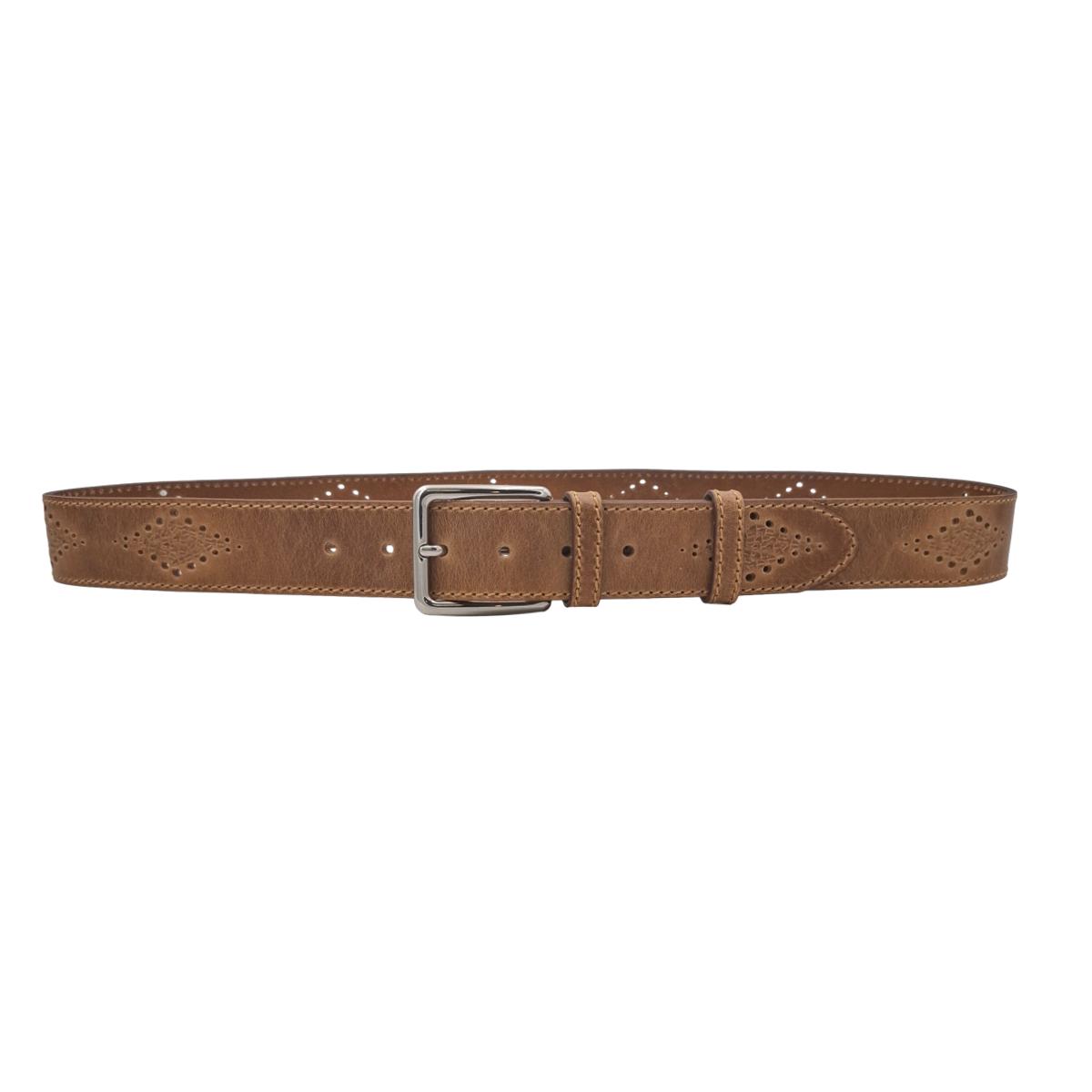 Cintura 4 cm in Cuoio Vegetale con fori ricamati a fantasie geometriche