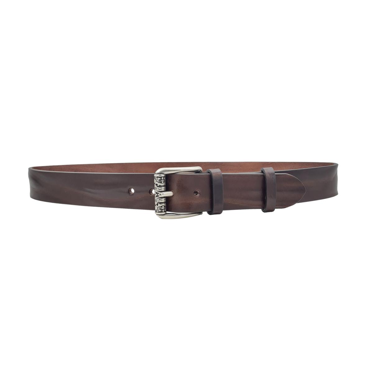 Cintura 4 cm in Vero Cuoio di Toro Grinzato con Fibbia a Rullo Ricamata - ESPERANTOBELTS