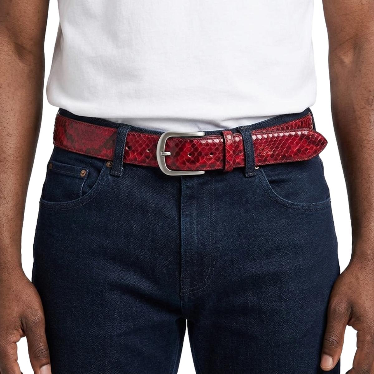 Cintura 4 cm in Vera Pelle di Pitone Rosso con fibbia anallergica