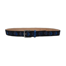 Carica l&#39;immagine nel visualizzatore di Gallery, 🔥NOVITA&#39;🔥 Blue Pyramid - Cintura 4 cm Patchwork a Triangoli Blu in Pitone con Fibbia in Ottone