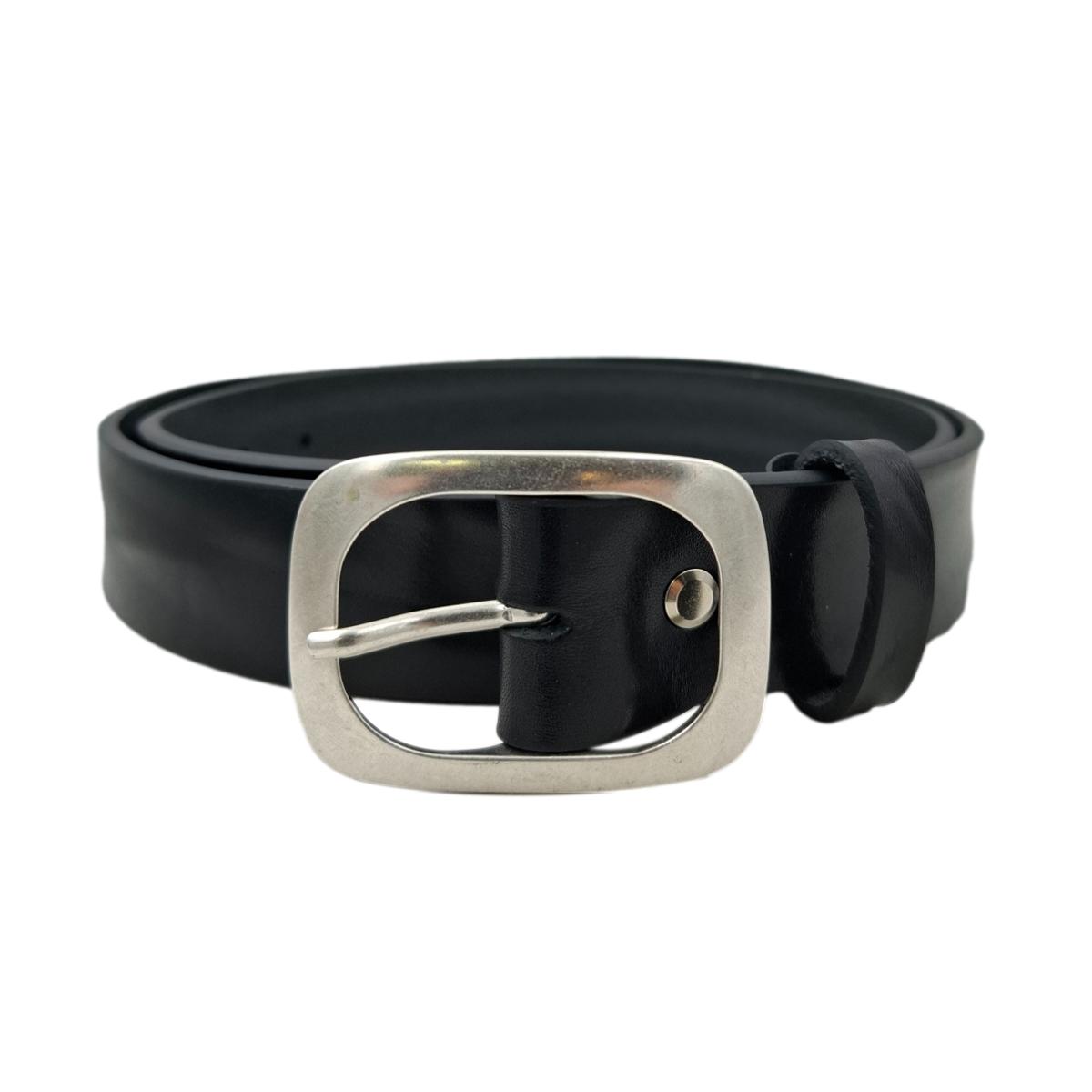 Cintura in Cuoio di Toro Design Casual con Fibbia intera Satinata (Altezze 3,5 cm e 4 cm)