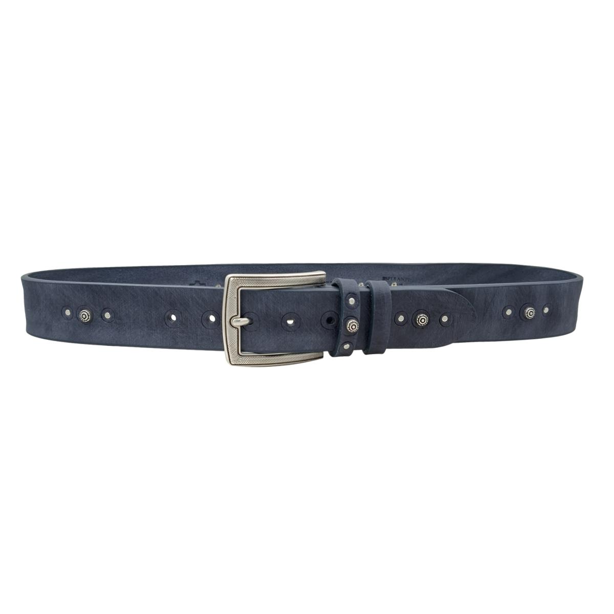 🔥NOVITA'🔥  Blue Washed Royal - Cintura in cuoio Blu Washed con borchie e fibbia lavorata - ESPERANTOBELTS