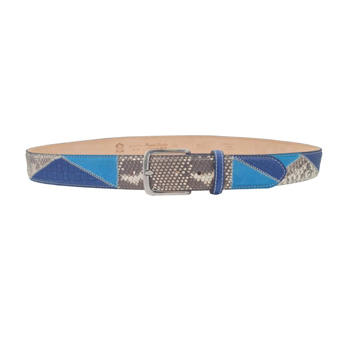 Cintura 4 cm Patchwork con fantasia a piramidi con vero pitone e Pelle intrecciata