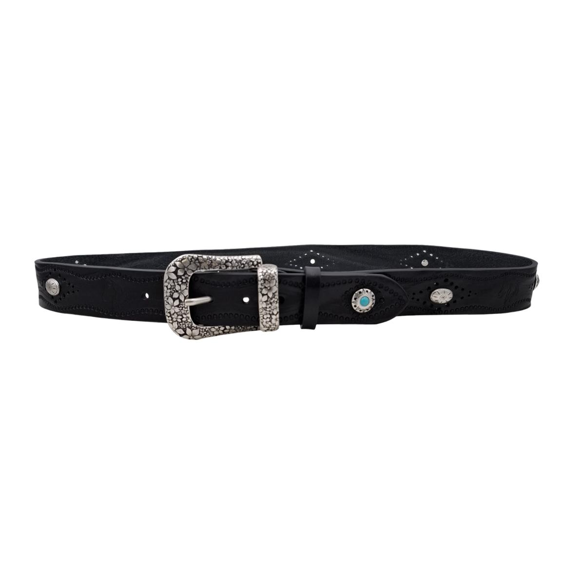 Pegaso - Cintura in cuoio 4 cm con borchie ,fantasie di cavalli , passante e fibbia metallici - ESPERANTOBELTS