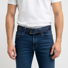 Carica l'immagine nel visualizzatore di Gallery, Cintura in Coccodrillo 4 cm Blu lavorazione a Piramidi