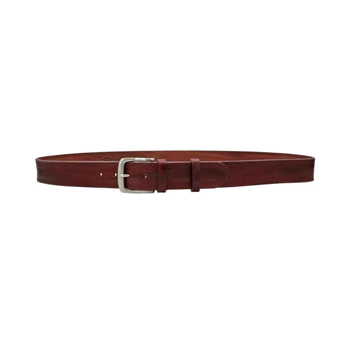 Texas - Cintura 4 cm in cuoio di toro con contorni lavorati a mano e fibbia satinata