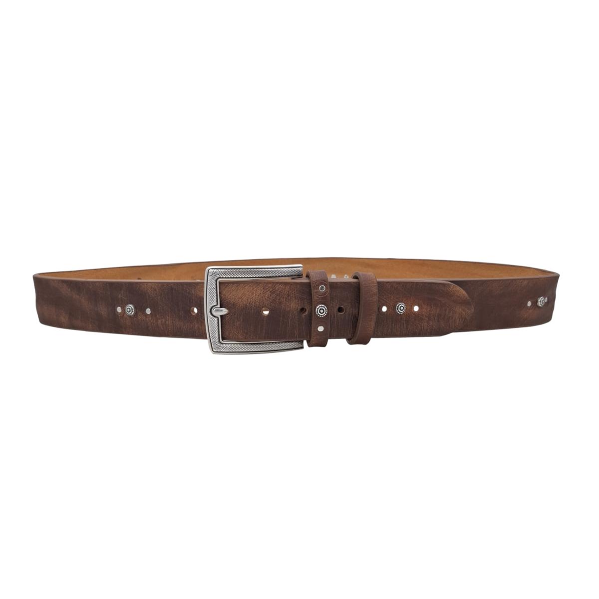 Washed Royal - Cintura in cuoio di toro Marrone effetto Washed con borchie e fibbia lavorata - ESPERANTOBELTS