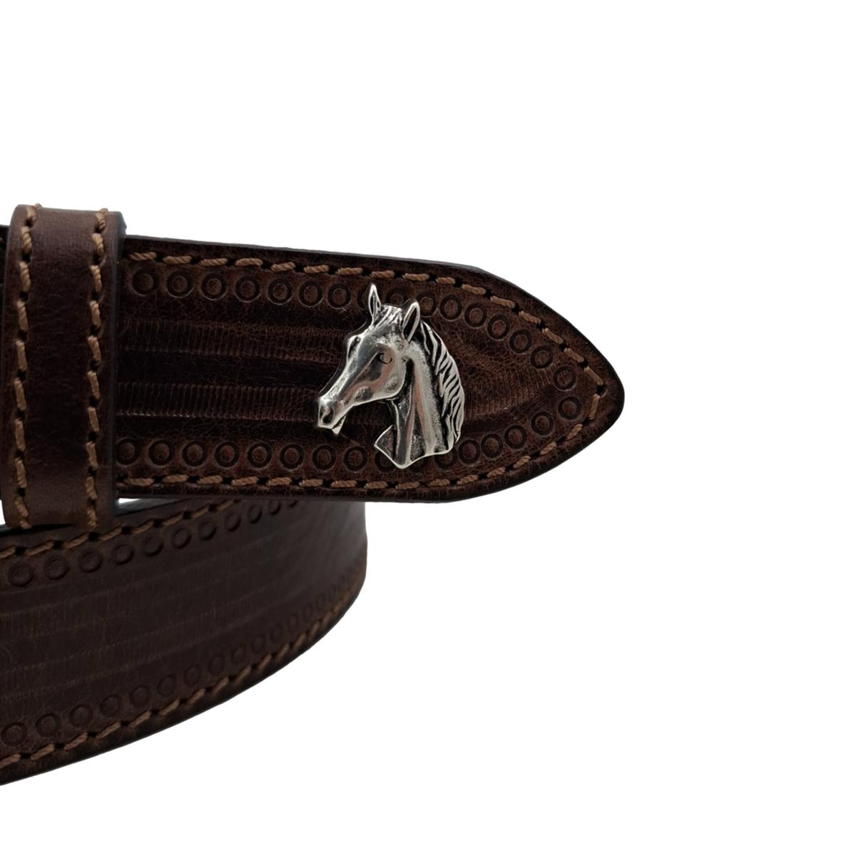 King's Horse - Cintura 3,5 cm in cuoio moro lavorato a mano con borchie a forma di  cavallo - ESPERANTOBELTS