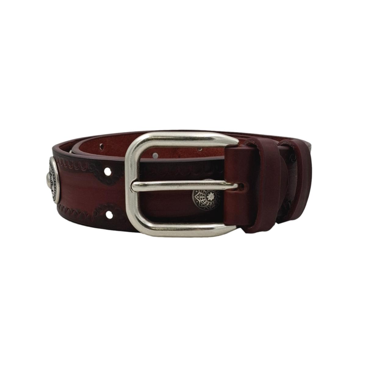 Bellagio - Cintura 4 cm in cuoio di toro con borchie argentate e pietre celesti - ESPERANTOBELTS
