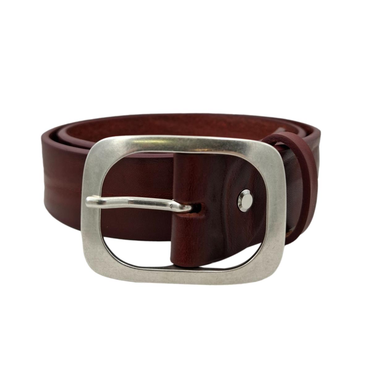 Cintura in Cuoio di Toro Design Casual con Fibbia intera Satinata (Altezze 3,5 cm e 4 cm)