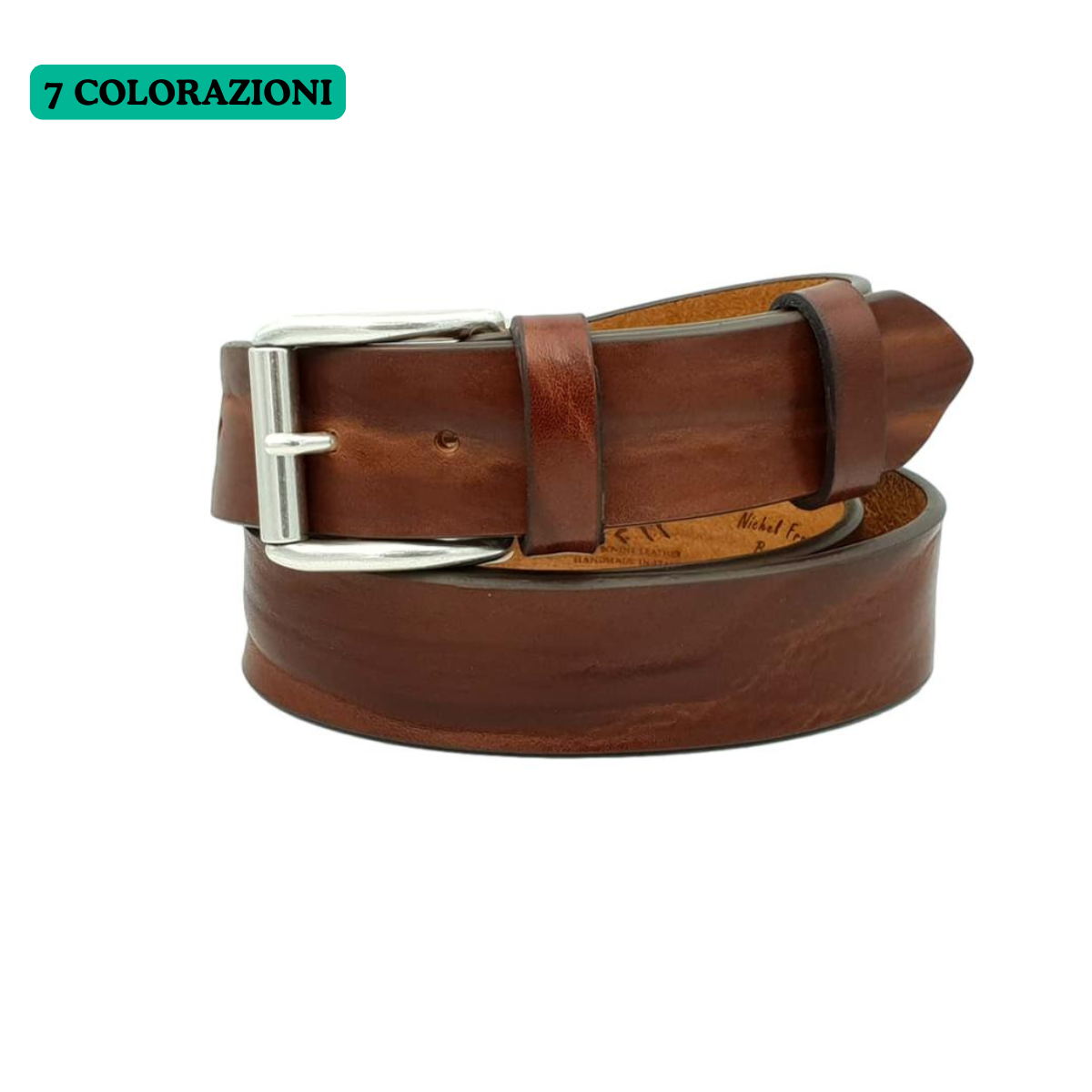 Cintura 4 cm in cuoio lavorato e anticato con ricami e fibbia intarsia