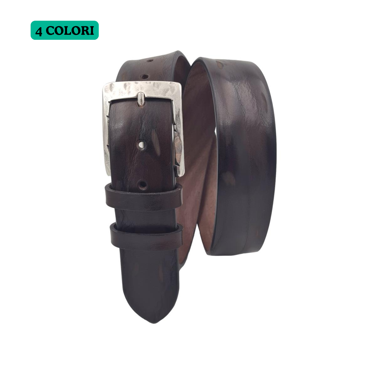 Cintura 4 cm in vero cuoio di toro abrasivato con fibbia lavorata  anallergica - ESPERANTOBELTS