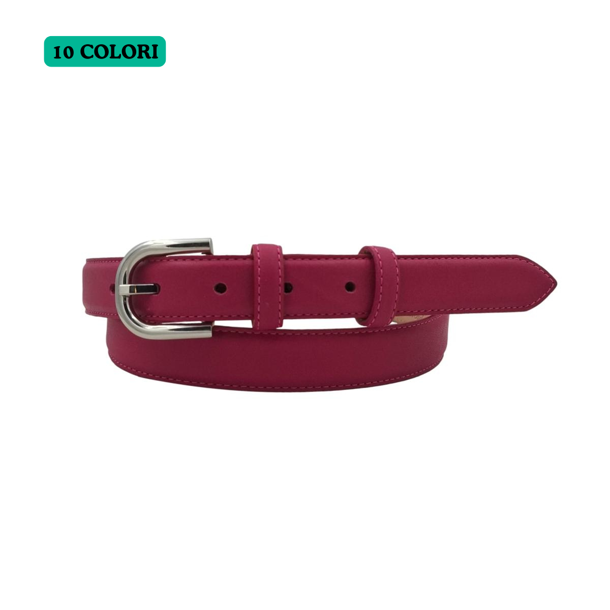 Judit - Cintura 2,5 cm in vera pelle con fibbia argento lucido e doppio passante