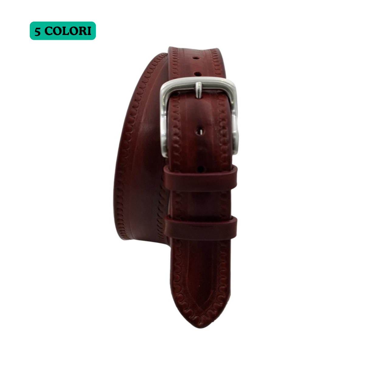 Texas - Cintura 4 cm in cuoio di toro con contorni lavorati a mano e fibbia satinata