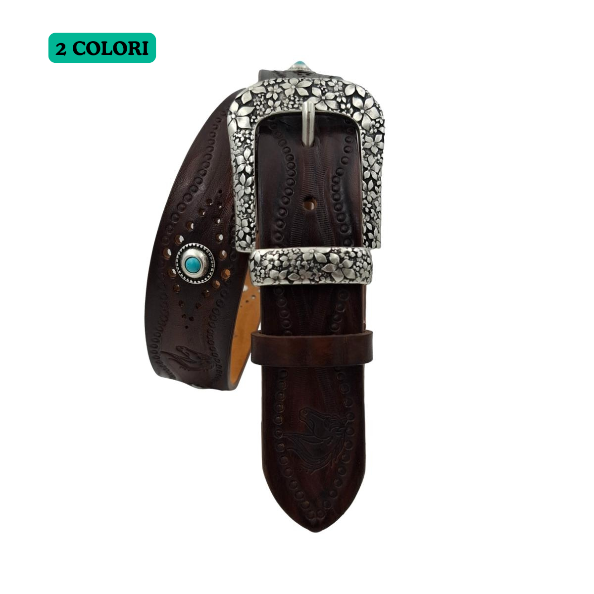 Pegaso - Cintura in cuoio 4 cm con borchie ,fantasie di cavalli , passante e fibbia metallici - ESPERANTOBELTS