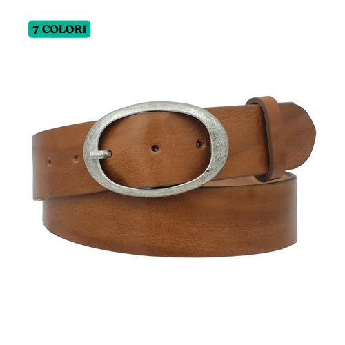Cintura in vero cuoio di toro Plissettato 4 cm con fibbia intera Ovale Argento Antico