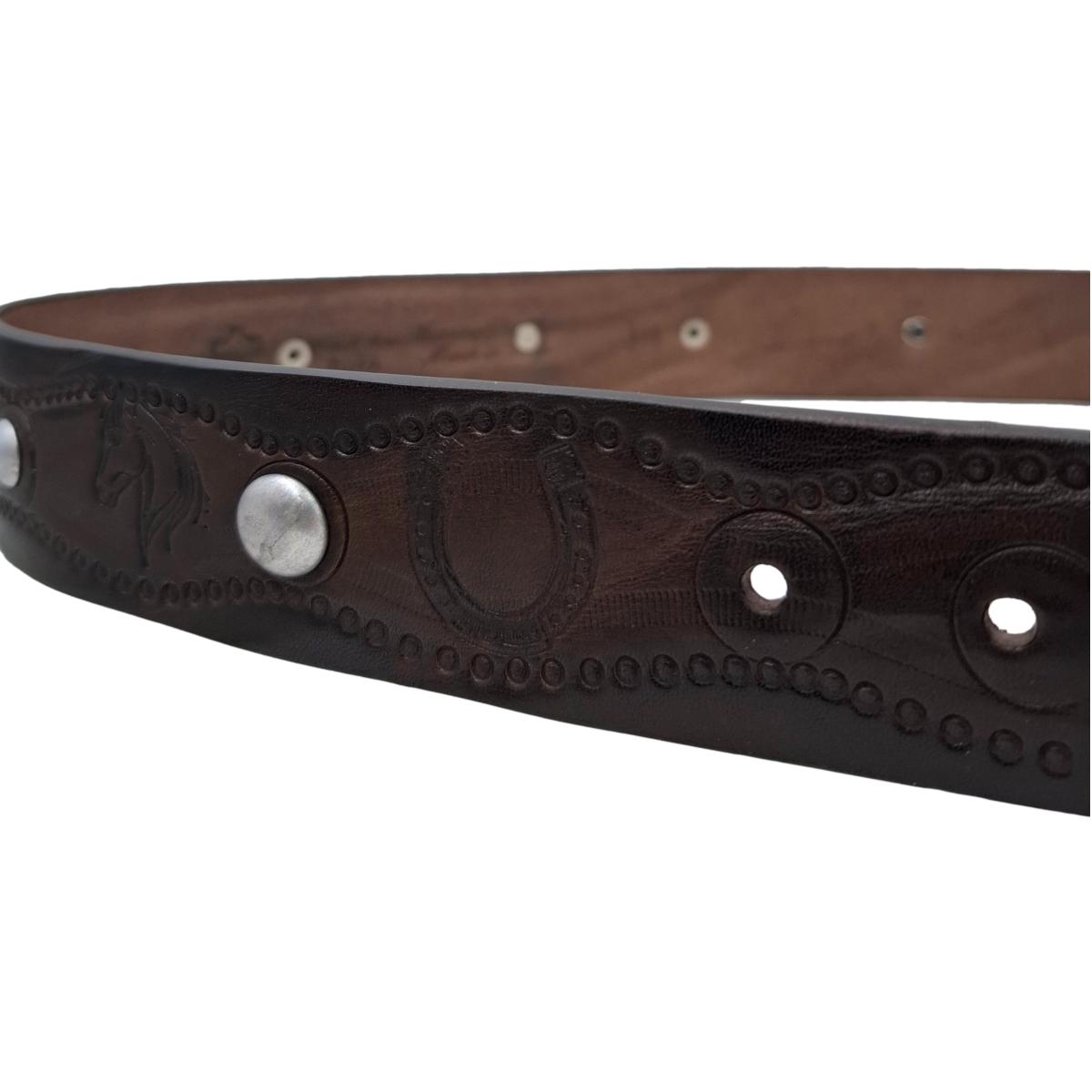 Horses & Hooves - Cintura in cuoio 4 cm con borchie metalliche e fantasie di cavalli e ferri di cavallo - ESPERANTOBELTS