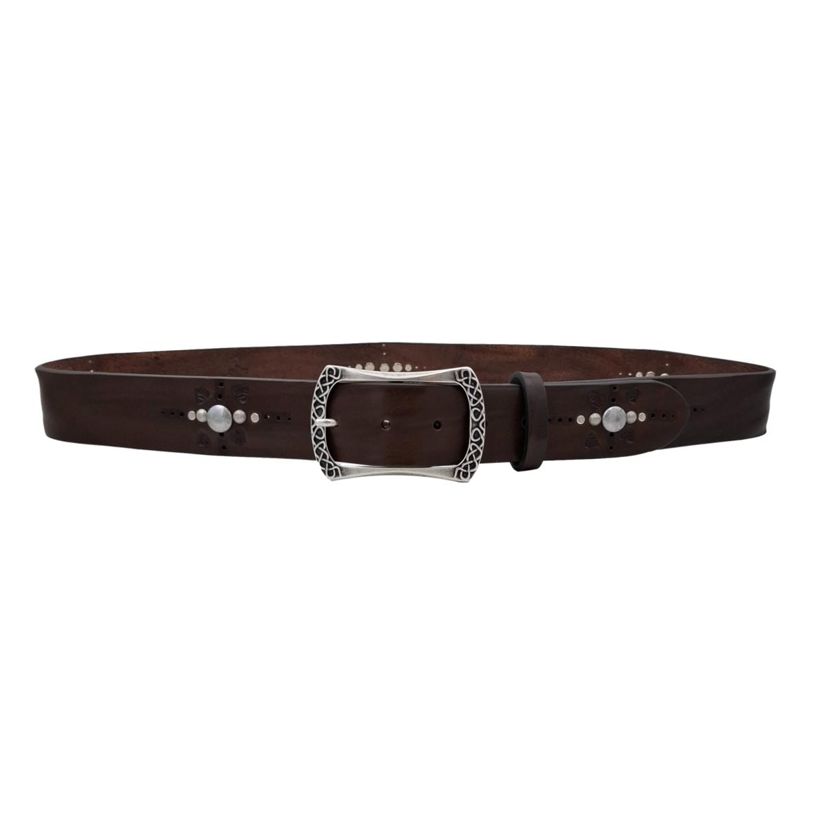 Marbles & Leather - Cintura 4 cm moro in vero cuoio con borchie sferiche e ricami - ESPERANTOBELTS