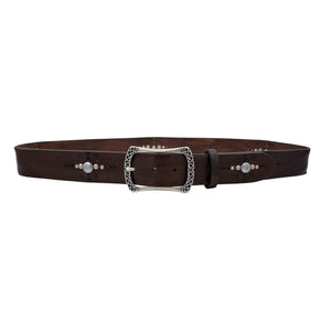 🔥 NOVITA' 🔥 Marbles & Leather - Cintura 4 cm moro in vero cuoio con borchie sferiche e ricami