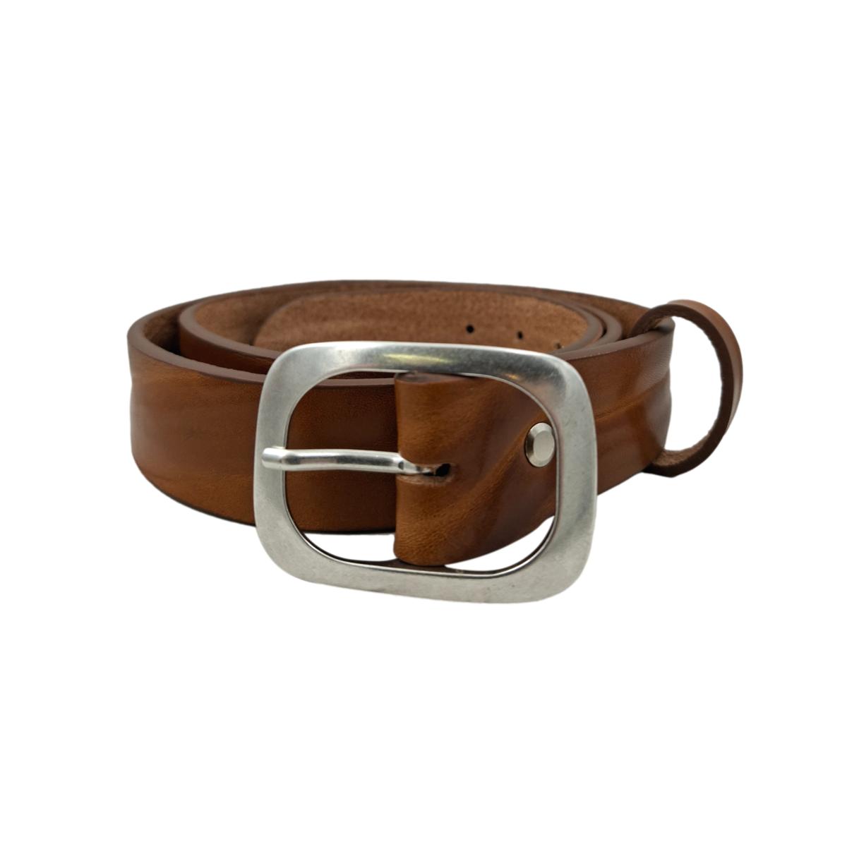 Cintura in Cuoio di Toro Design Casual con Fibbia intera Satinata (Altezze 3,5 cm e 4 cm)
