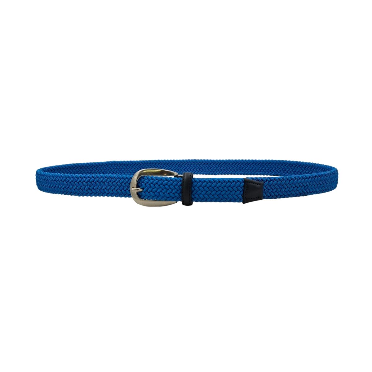 Tenerife - Cintura 2,5 cm intrecciata elastica con finiture in cuoio e fibbia argentata