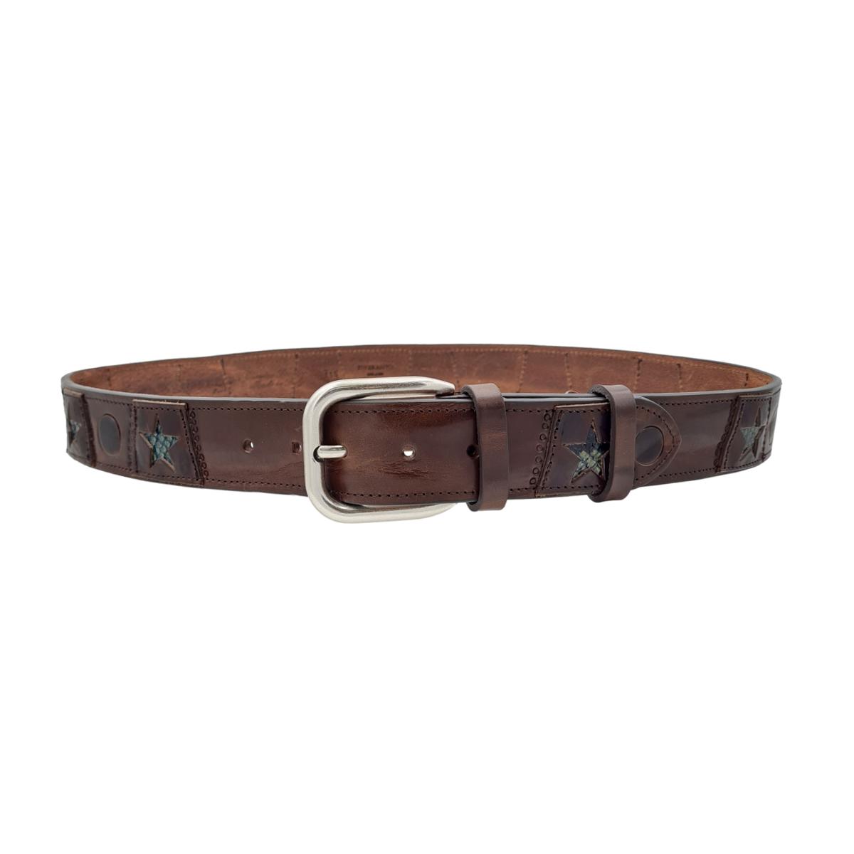 Hollywood - Cintura 4 cm in vero cuoio con inserti in pitone a stella e fibbia in ottone
