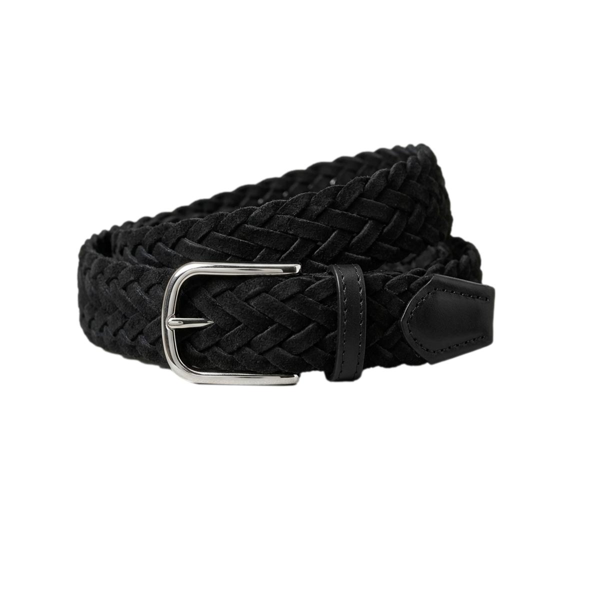 Cintura Intrecciata 3,5 cm in Pelle Scamosciata foderata in Cotone con fibbia anallergica - Nero
