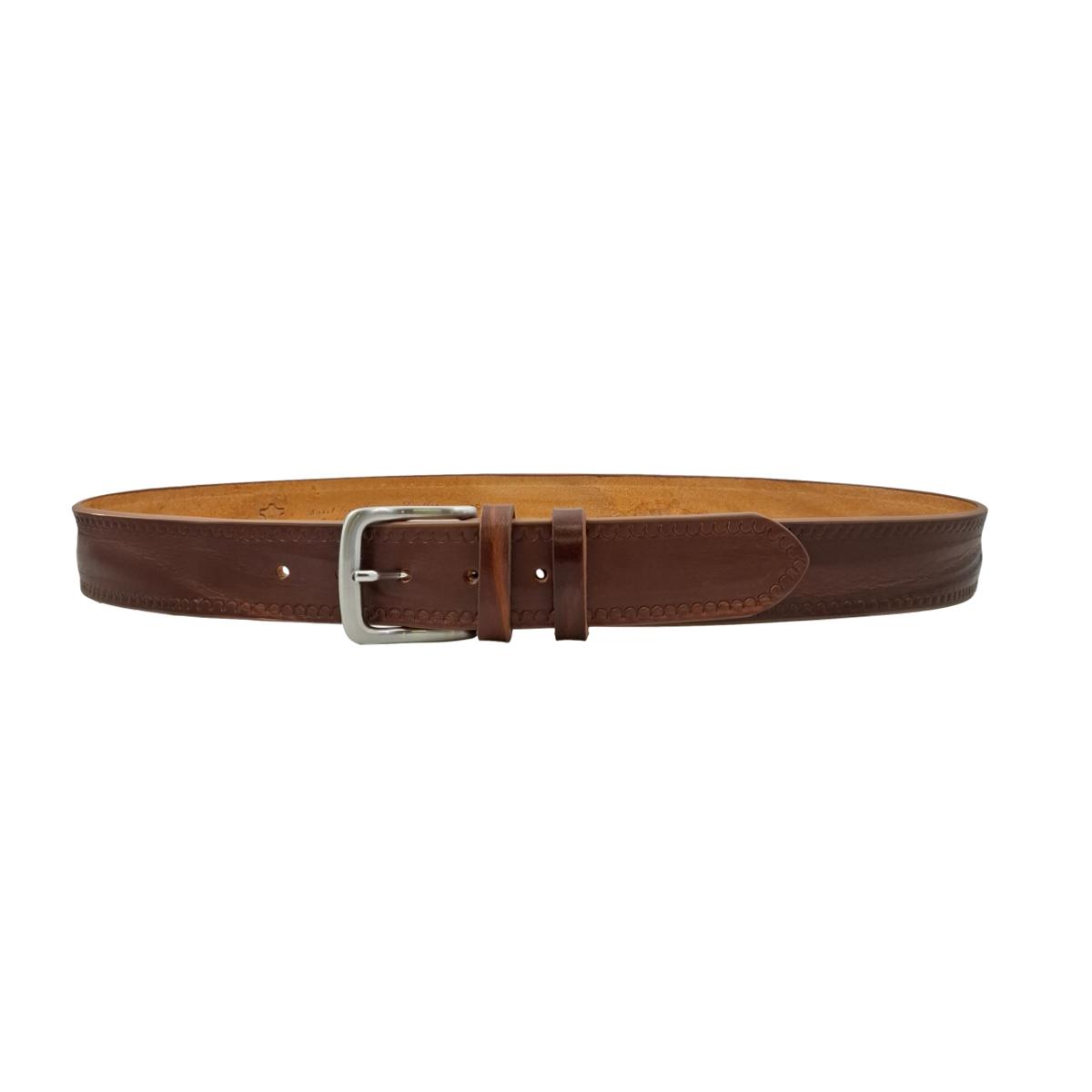 ESPERANTO Cintura In Vero Cuoio Di Toro Grinzato – Larghezza 4 Cm, Spessore 3,8-4 Mm – Fibbia A Rullo Ricamata Argento – Confezione Regalo Con Portachiavi Omaggio