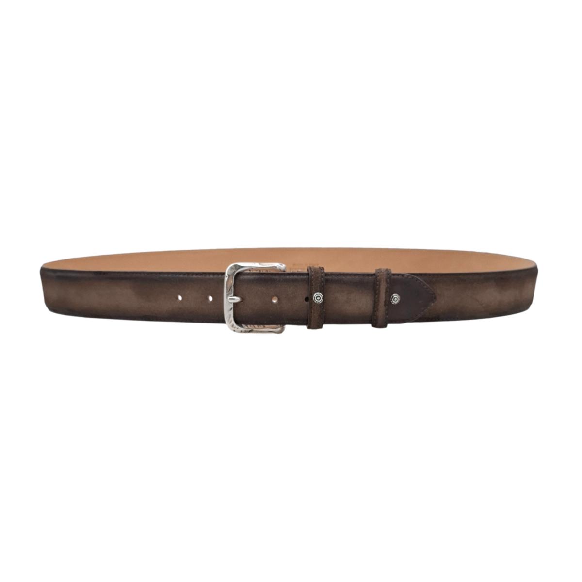 🔥  NOVITA' 🔥 Sahara - Cintura 4 cm in camoscio marrone anticato con fibbia lavorata e borchie  su puntale e passante - ESPERANTOBELTS