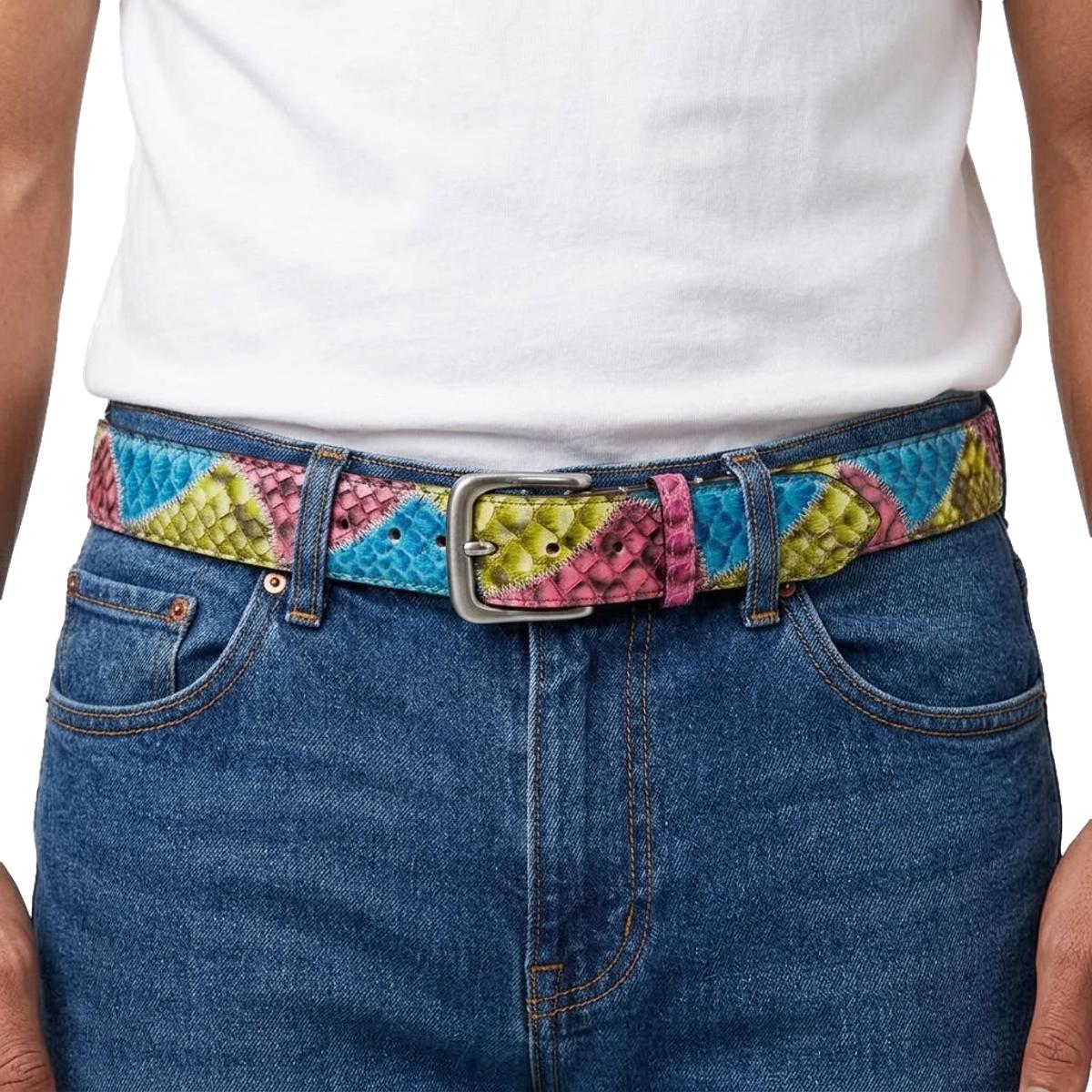 Vela Sunset - Cintura 4 cm Patchwork in vero Pitone con fibbia Satinata