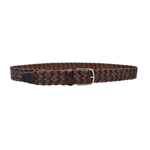 Cintura Bicolore 3,5 cm intrecciata in cuoio e cotone con  fibbia anallergica - Moro