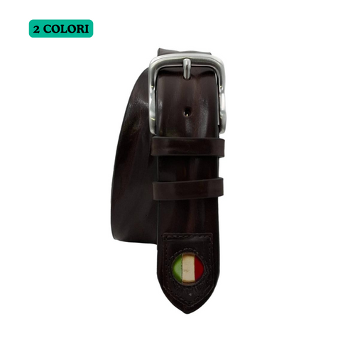 🔥 NOVITA' 🔥 Italian Dream - Cintura 4 cm in cuoio di toro bottalato con inserto bandiera Italia anticato a mano