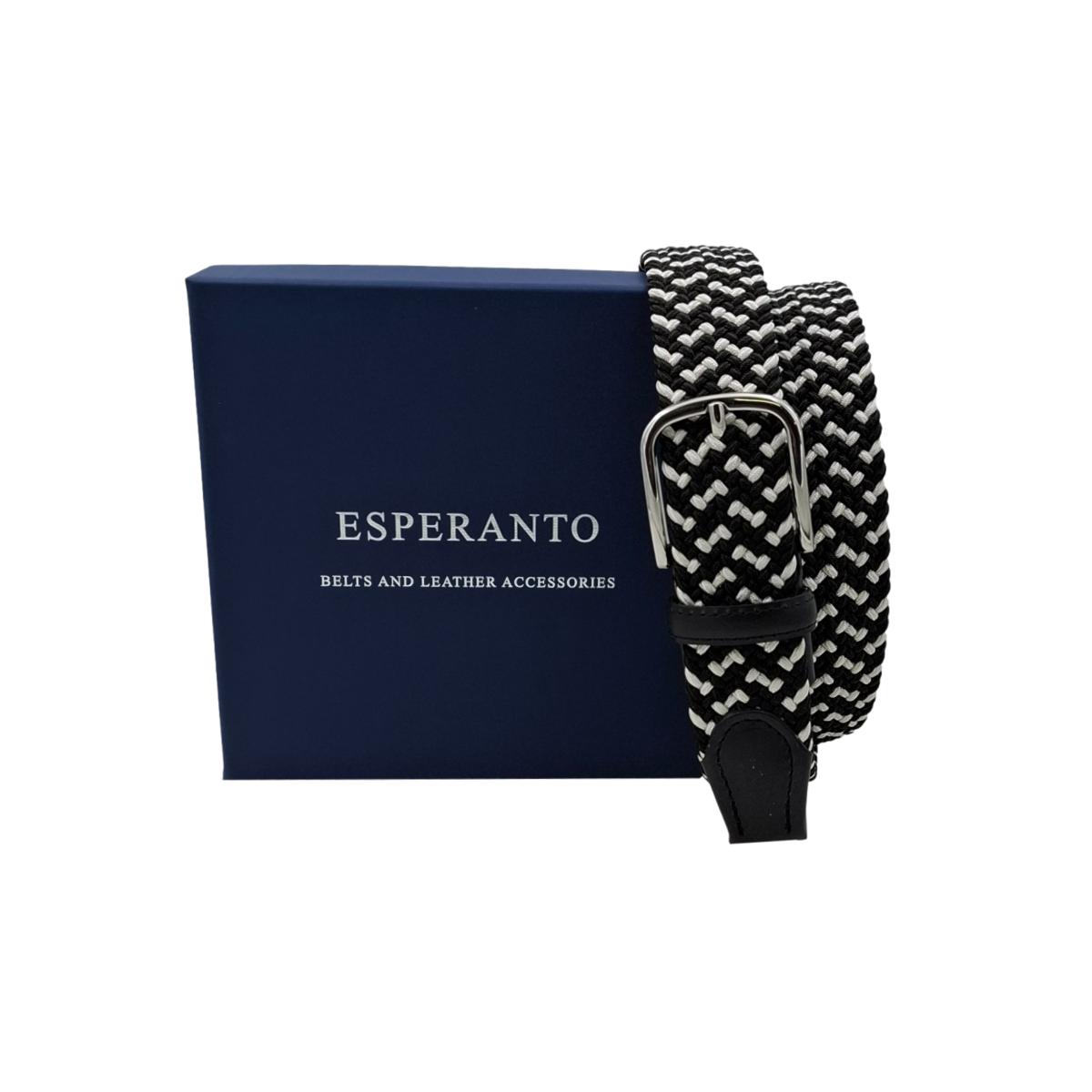 Cintura elasticizzata bicolore leggera 3,5 cm con finiture in pelle