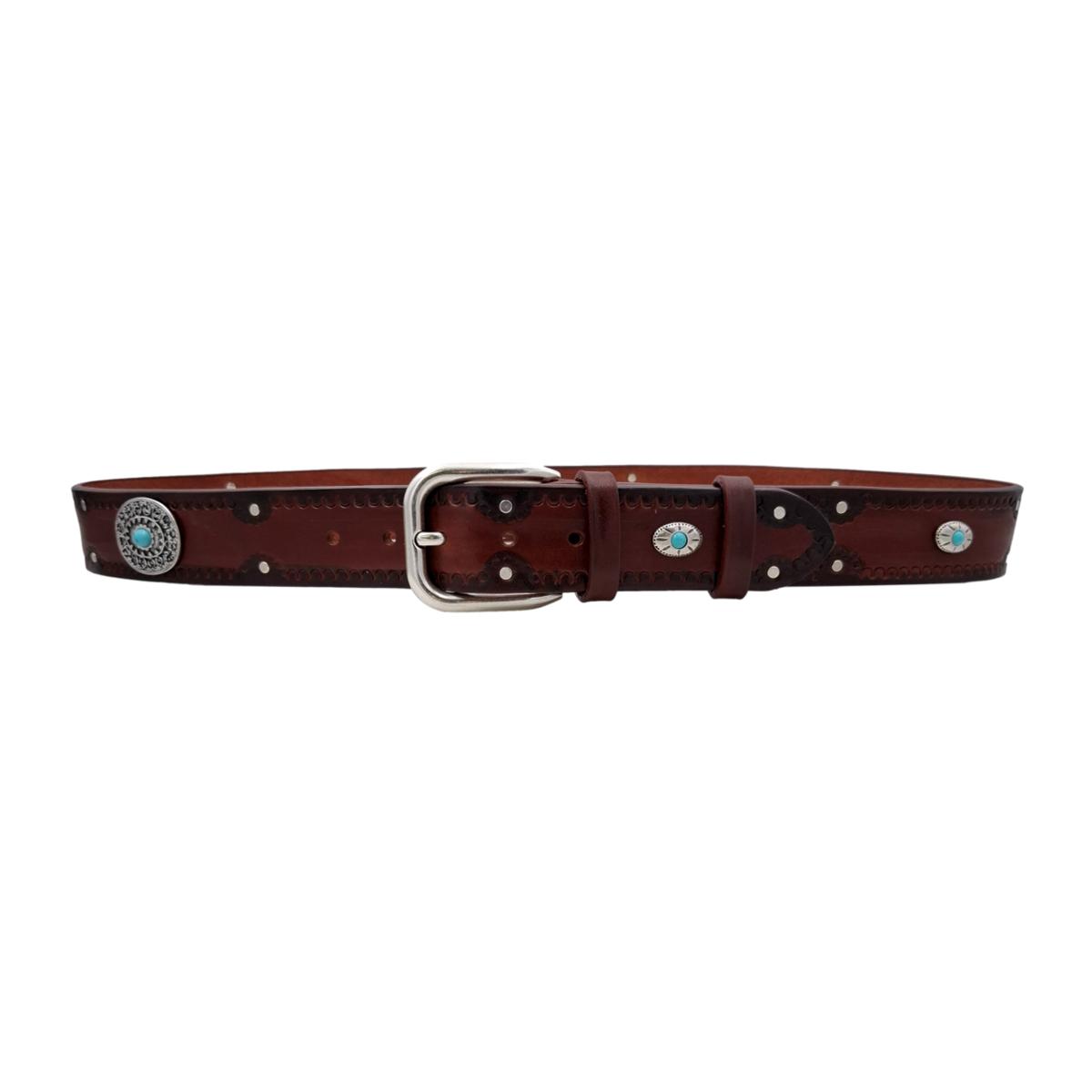 Bellagio - Cintura 4 cm in cuoio di toro con borchie argentate e pietre celesti - ESPERANTOBELTS