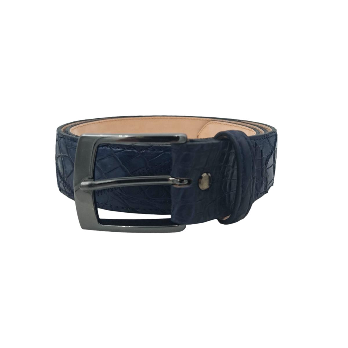 Cintura in Coccodrillo 4 cm Blu lavorazione a Piramidi