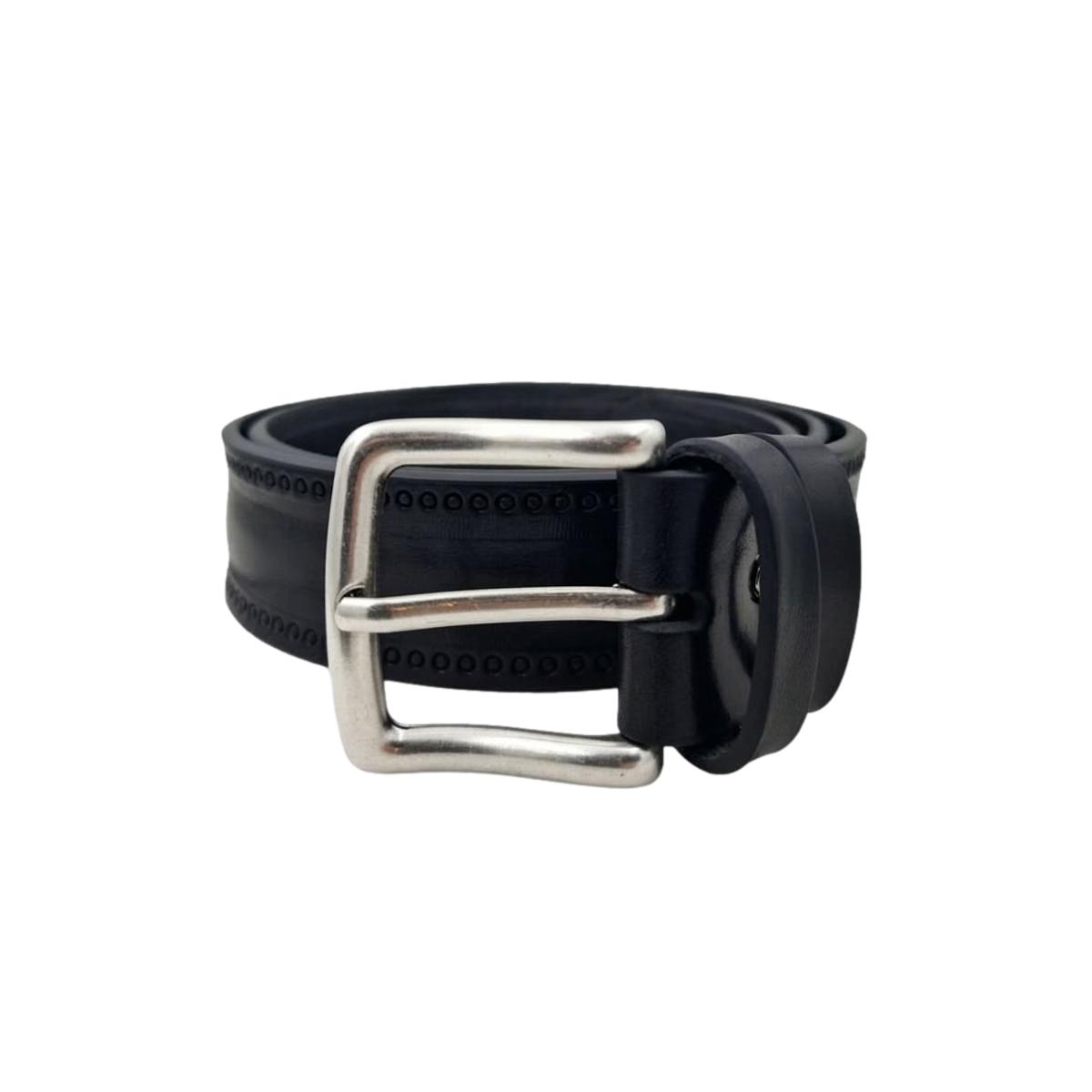 Cintura 4 cm in vero cuoio Nero ricamato e fibbia in vero ottone cucita a mano
