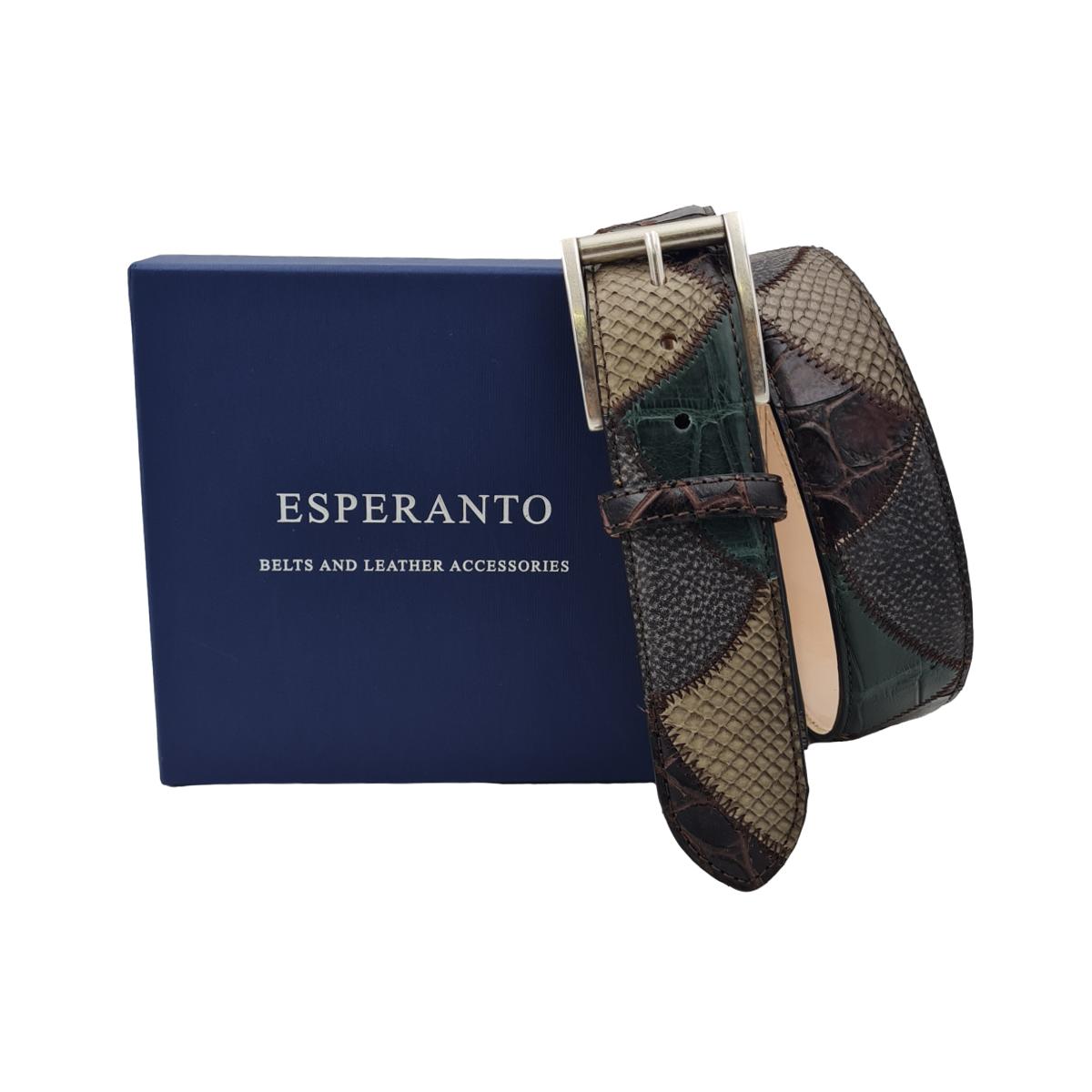 Military Vela - Cintura 4 cm Patchwork In Pitone e Coccodrillo con Fibbia in Ottone