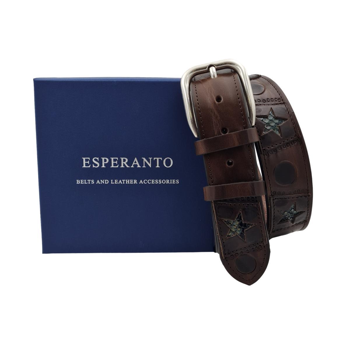 Hollywood - Cintura 4 cm in vero cuoio con inserti in pitone a stella e fibbia in ottone