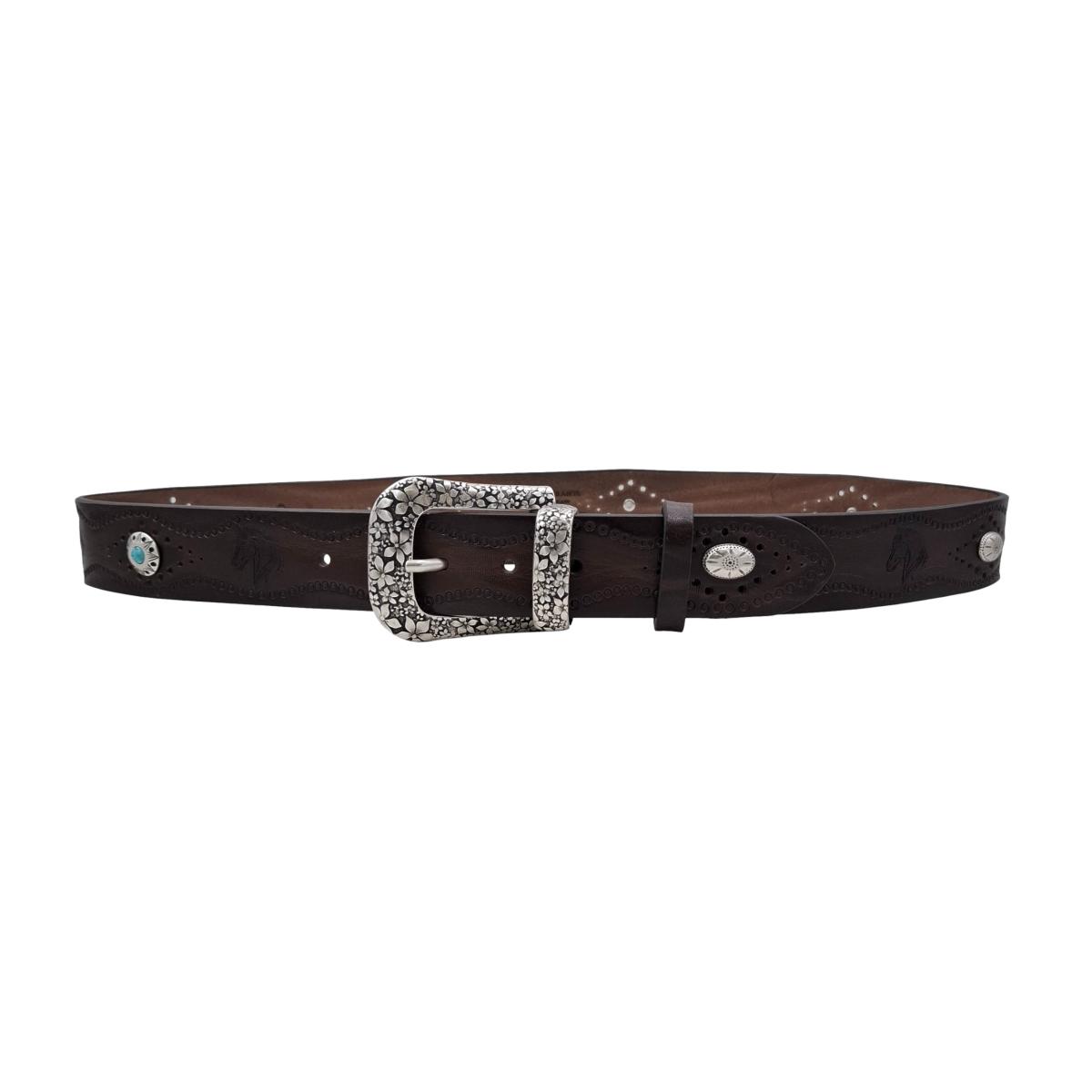 Pegaso - Cintura in cuoio 4 cm con borchie ,fantasie di cavalli , passante e fibbia metallici - ESPERANTOBELTS