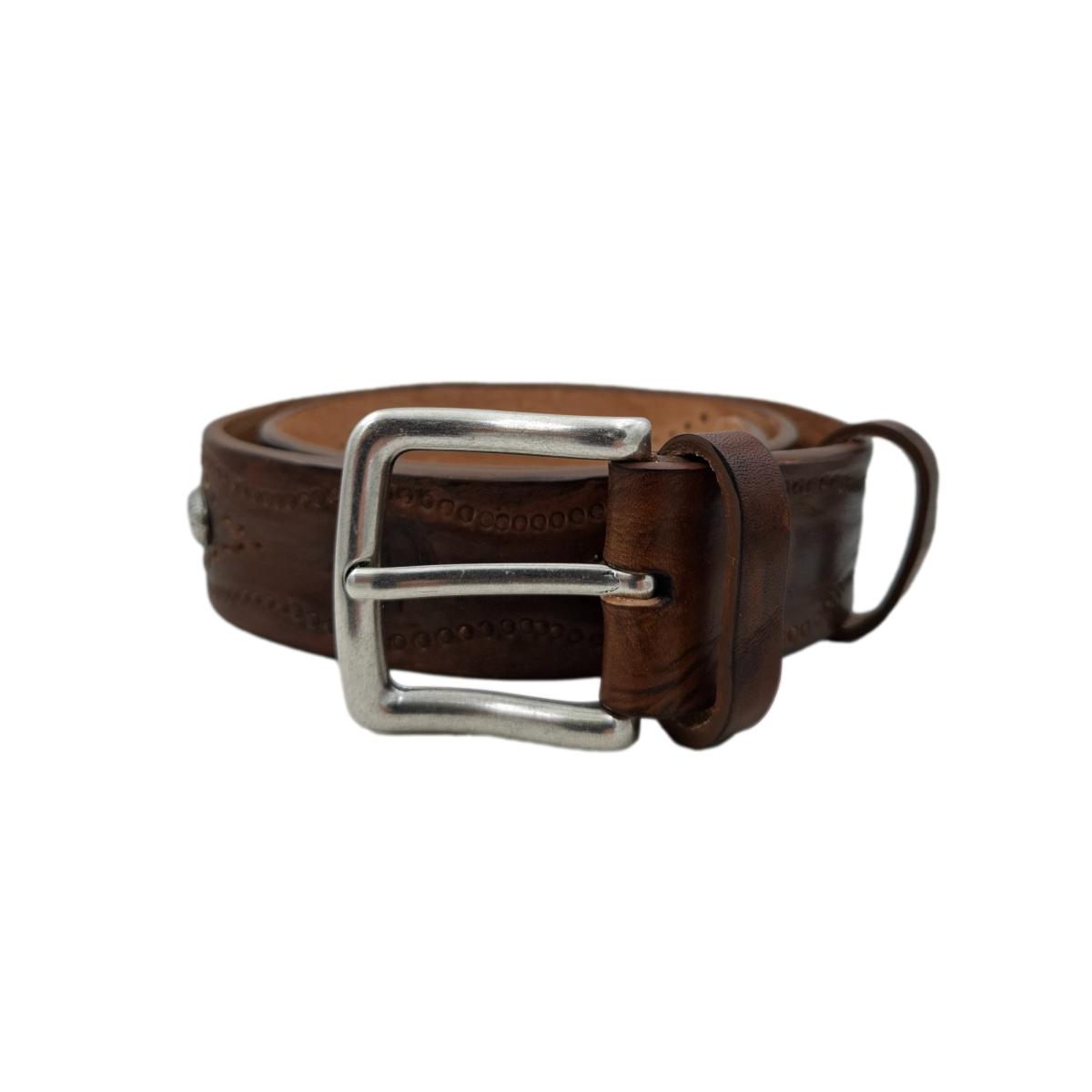 Caramel Horses - Cintura 4 cm Caramello con fibbia in ottone, borchie e ricami di cavalli - ESPERANTOBELTS