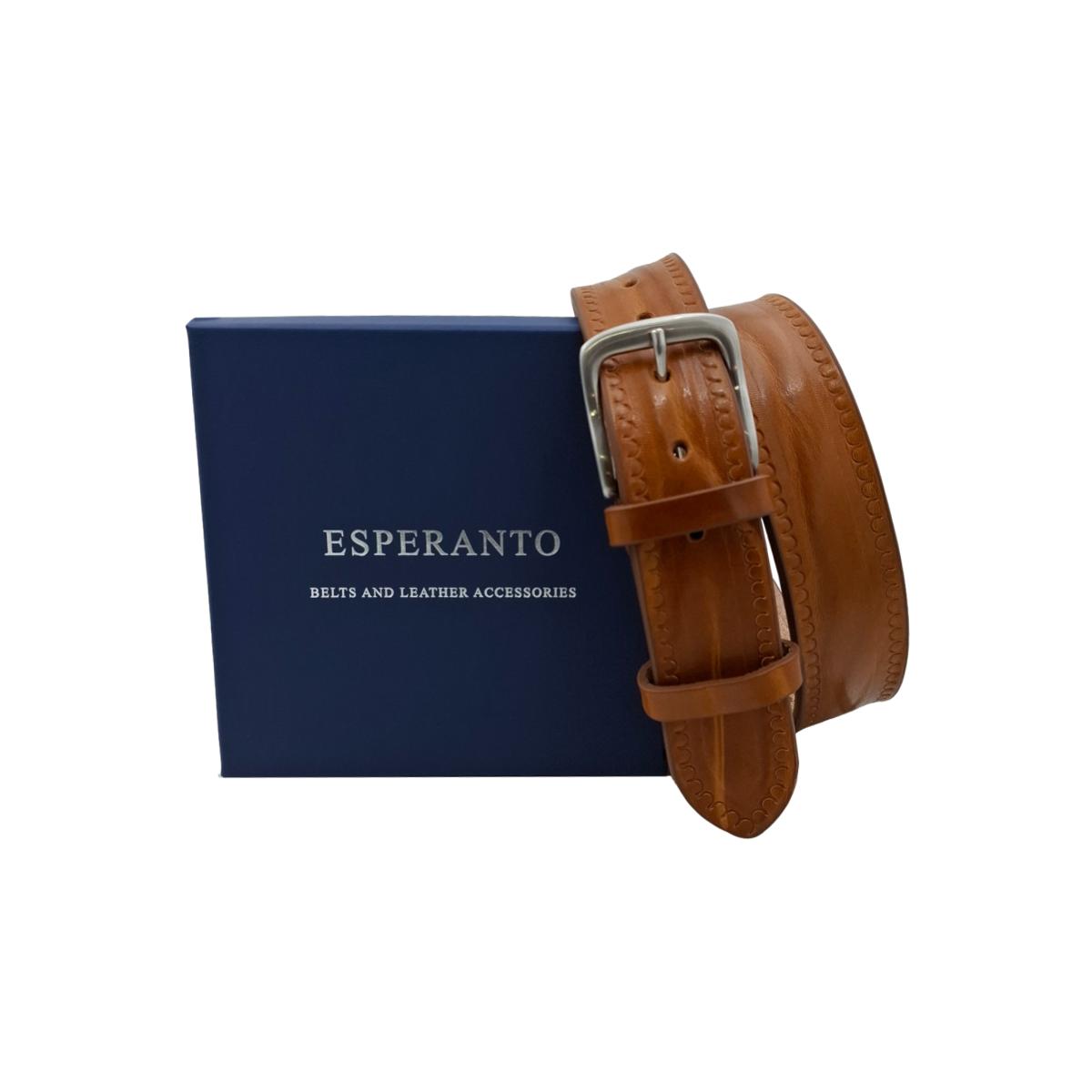 Texas - Cintura 4 cm in cuoio di toro con contorni lavorati a mano e fibbia satinata