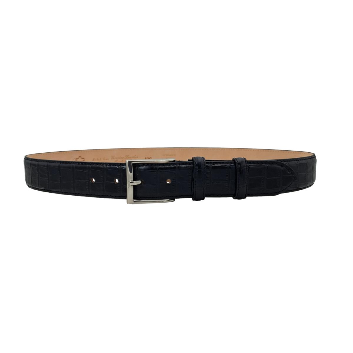 Cintura 3,5 cm Stampato Coda Coccodrillo con fodera in Pelle bovina - Nero
